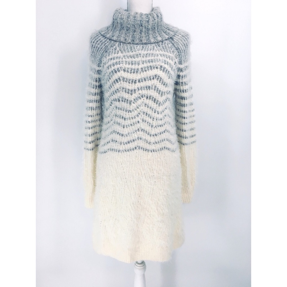 Anthropologie Cowl Neck White Gray Sweater Dress